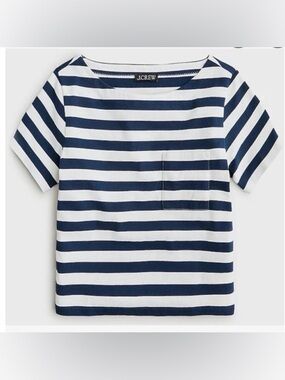 J.Crew Striped Pocket Tee Top Navy White Size Medium Classic Nautical